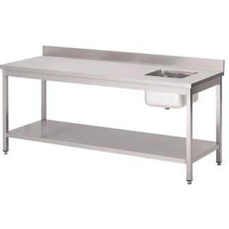 Gastro m rvs werktafel met spoelbak rechts en achteropstand 85x160x70cm